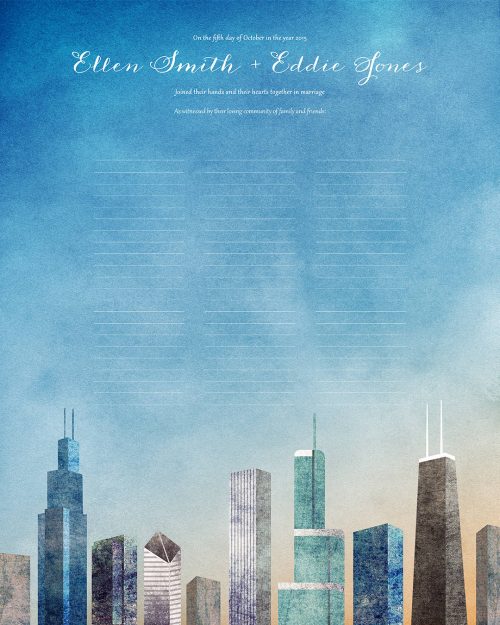 Chicago Wedding Certificate Quaker Marriage Certificate Illinois cityscape skyline