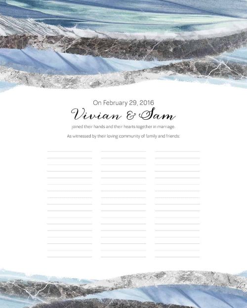 Marble Waves Wedding Certificate Azure Quaker Marriage Certificate