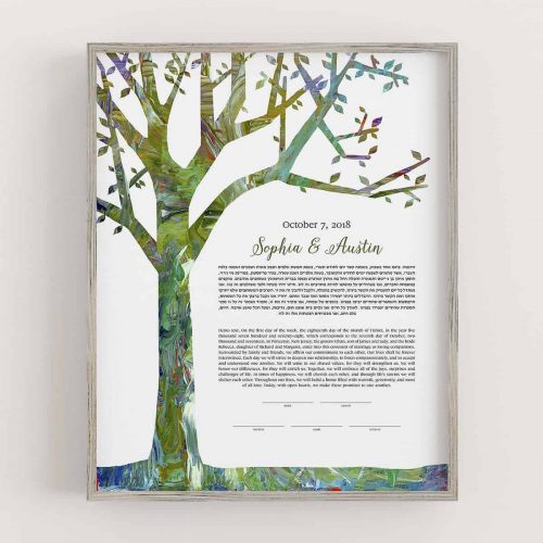 Tree of Life in Spring Ketubah Emerald Custom Color Contemporary