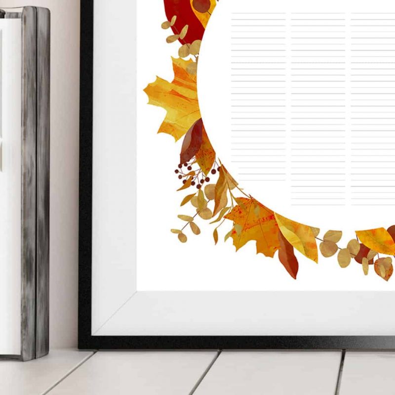 Good Earth Autumn Wreath Wedding Certificate Quaker Marriage Certificate Fall Leaves Botanical Illustration