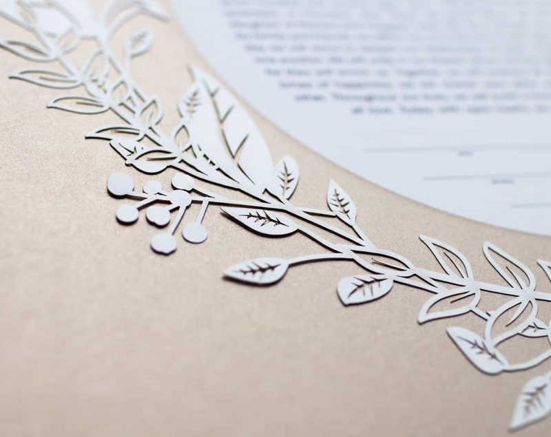 Botanical Wreath Paper Cut Ketubah Fine Art Jewish Wedding Contemporary Judaica Modern Laser Cut